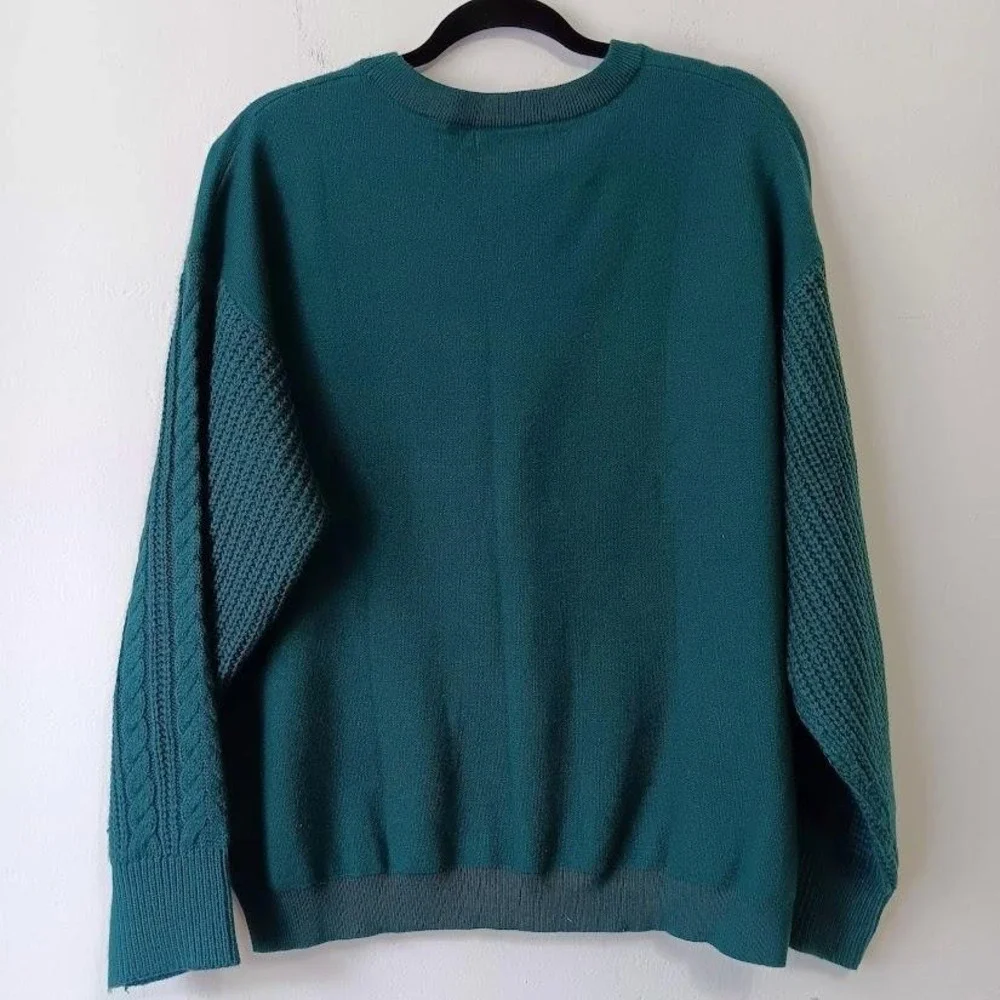ZESICA Sweater Womens Large Green Cable‎ Knit Sleeve Crewneck Soft Knit Pullover